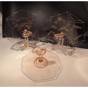 YOUR Choice! 1930's Pink Depression Glass Center Handle Sandwich Serving Trays